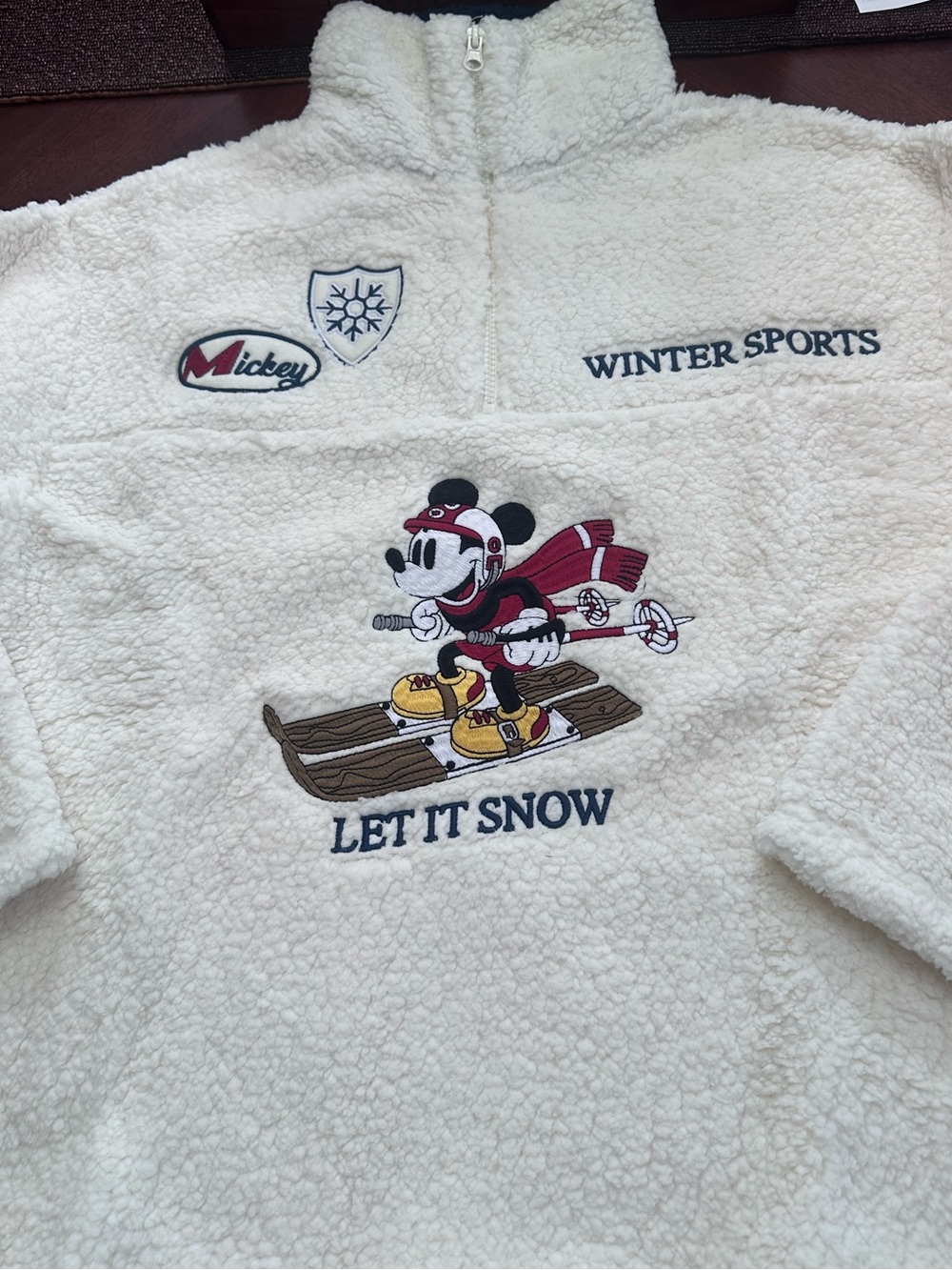 NWT Disney Mickey Mouse Ski Cream Sherpa Pullover Top Small